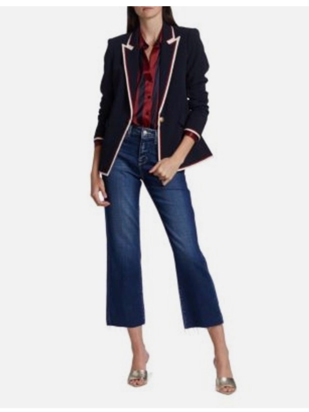 L’AGENCE Chamberlain Blazer Navy Red White Trim Gold Buttons Size 10 NWT - Picture 3 of 16